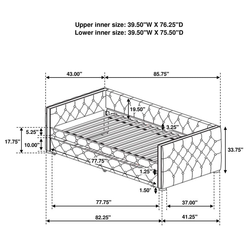 Cama de día individual tapizada Mockern con nido, gris