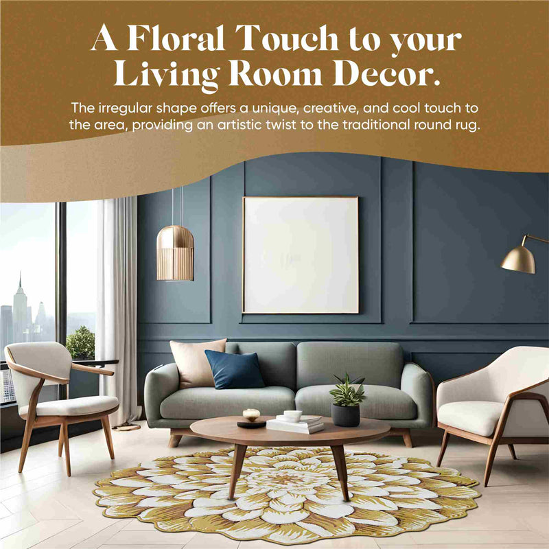 FLOWERS Design 303 Beige 5 Foot Round (5'3x5'3" Round)"