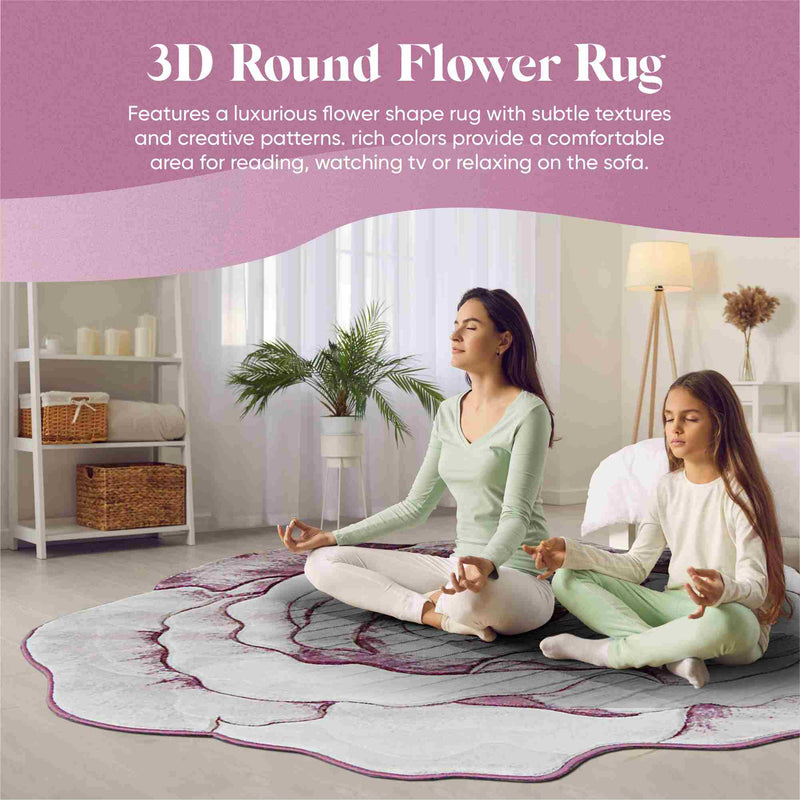 FLOWERS Design 304 Pink 7 Foot Round (6'6x6'6" Round)"
