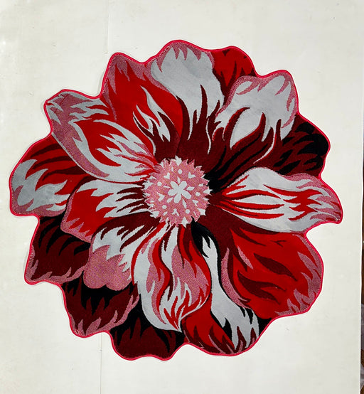 FLOWERS Design 305 Grey-Red 5 Foot Round (5'3x5'3" Round)"