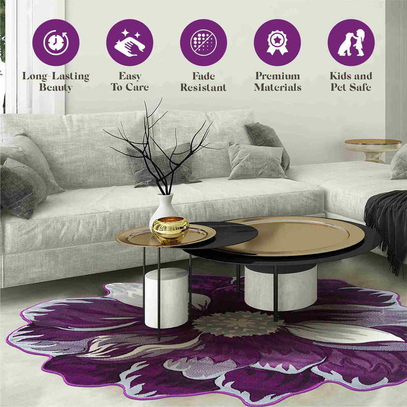 FLOWERS Design 305 Purple 5 Foot Round (5'3x5'3" Round)"