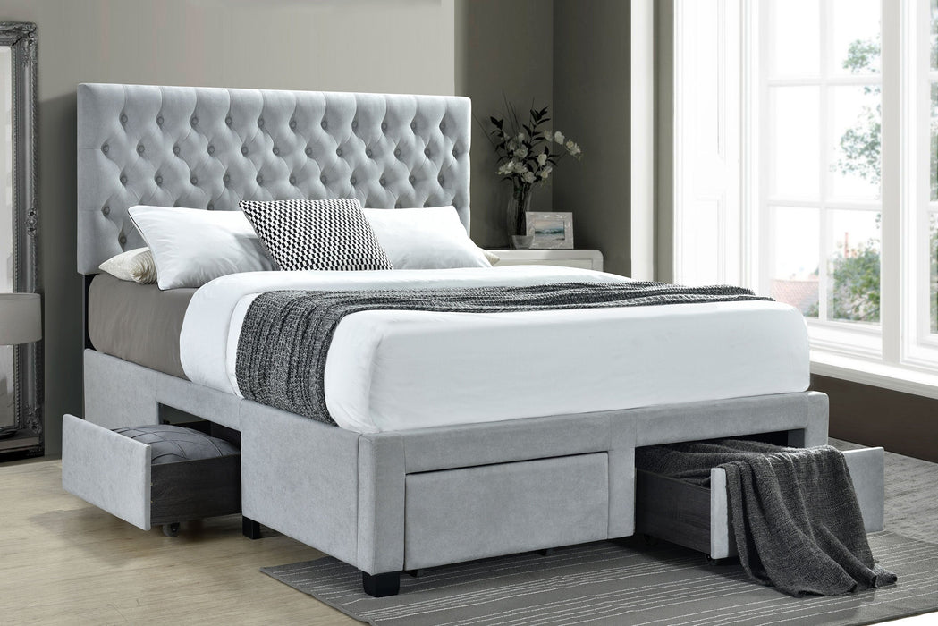 Soledad  4-drawer Button Tufted Storage Bed Light Grey