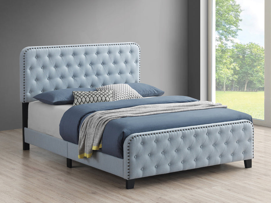 Littleton Eastern King Tufted Upholstered Bed Delft Blue