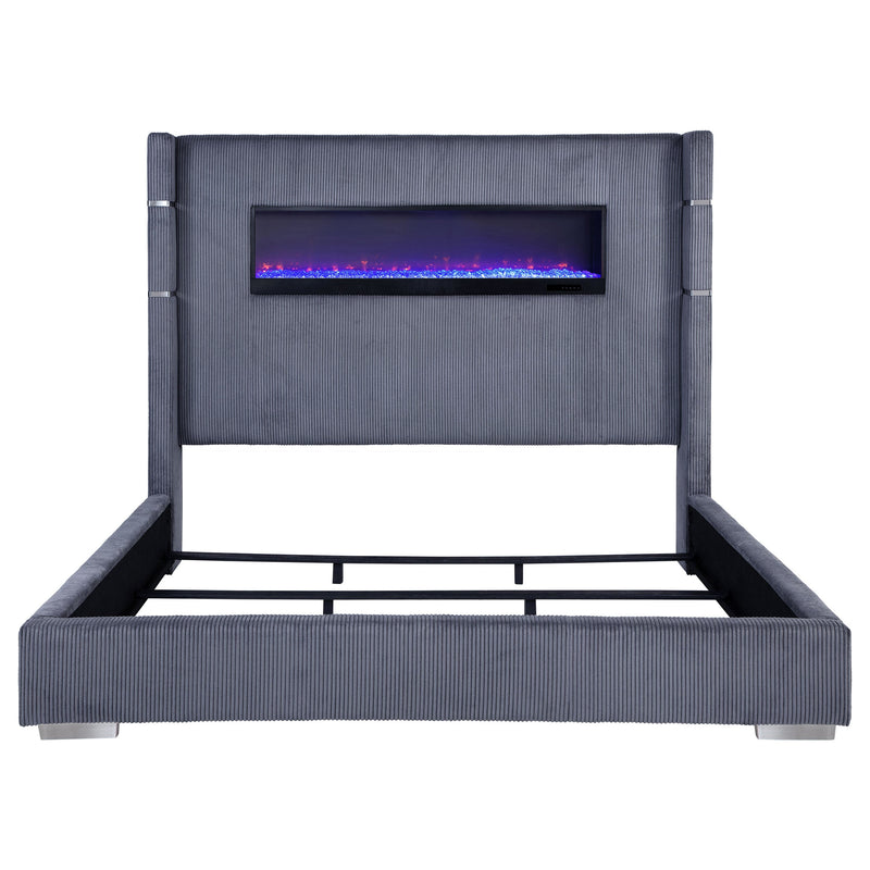 Cama Tisdall tapizada con visualizador de llama