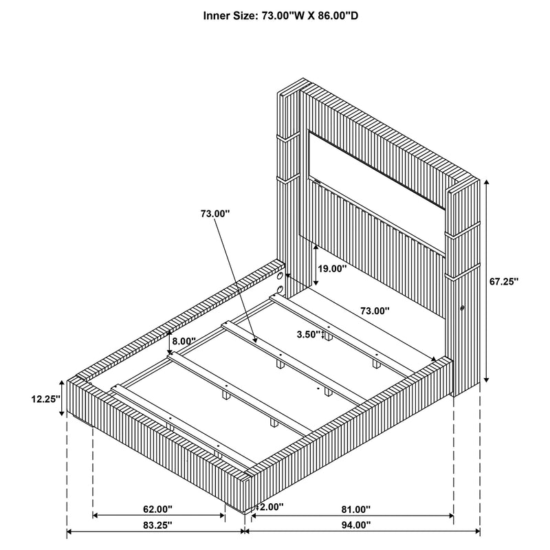 Cama Tisdall tapizada con visualizador de llama
