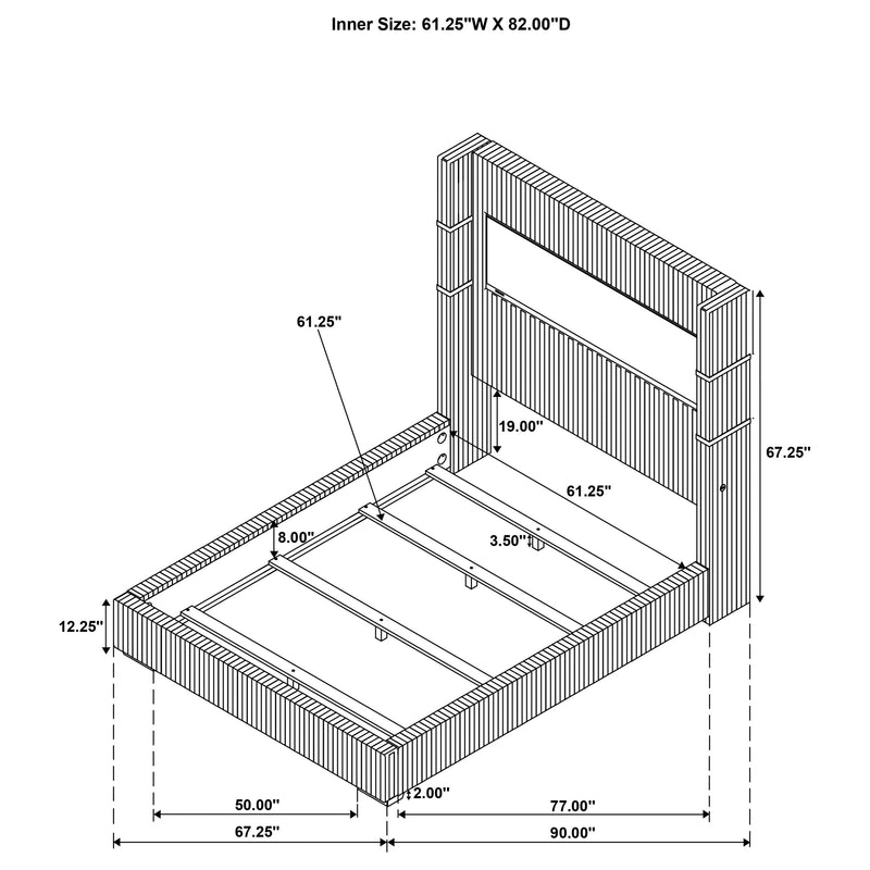 Cama Tisdall tapizada con visualizador de llama