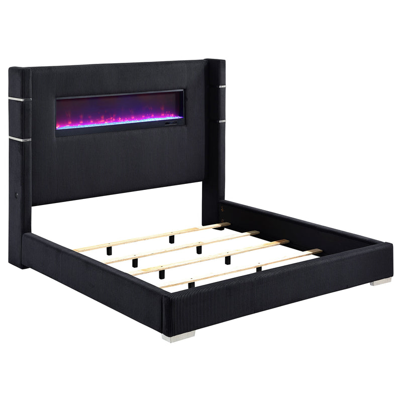 Cama Tisdall tapizada con visualizador de llama