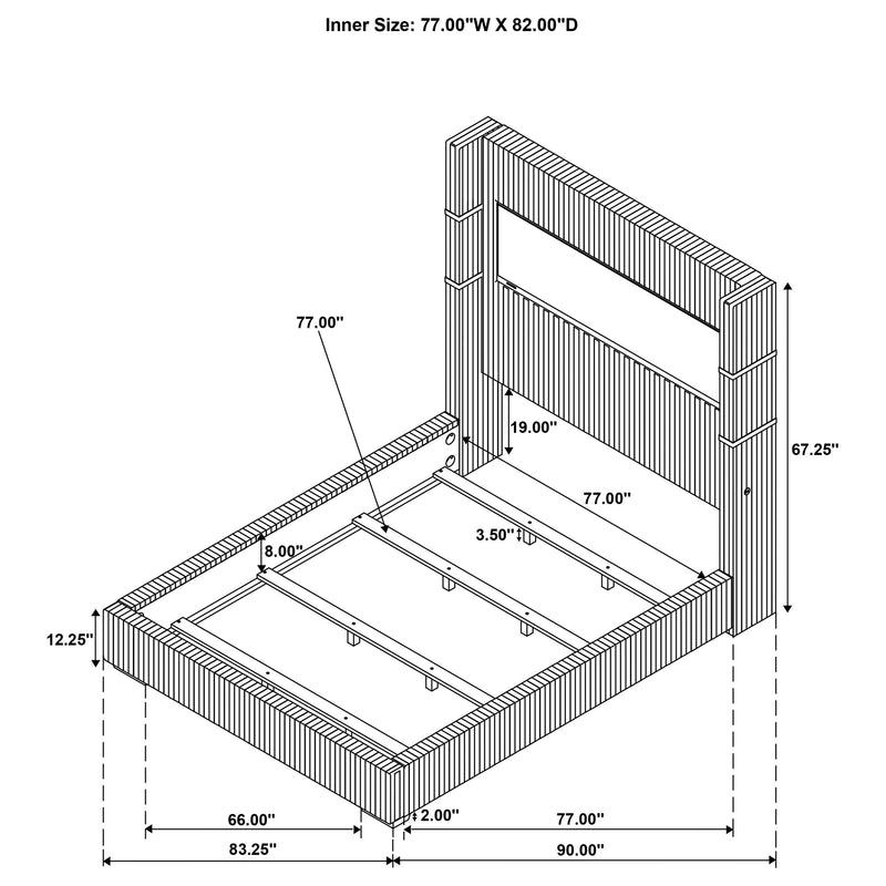 Cama Tisdall tapizada con visualizador de llama