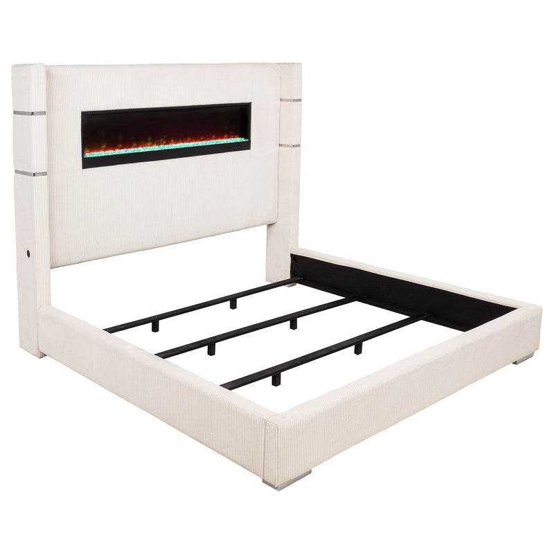 Cama Tisdall tapizada con visualizador de llama