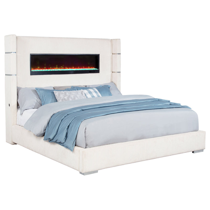 Cama Tisdall tapizada con visualizador de llama