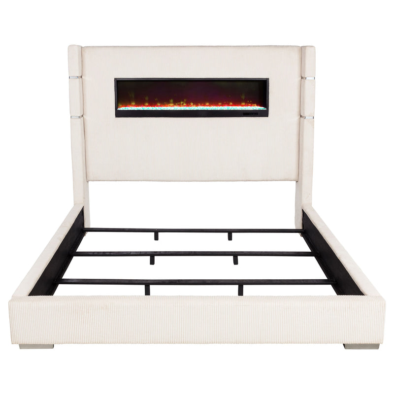 Cama Tisdall tapizada con visualizador de llama