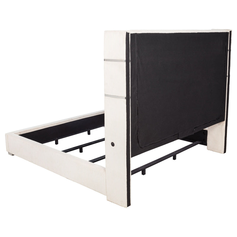 Cama Tisdall tapizada con visualizador de llama