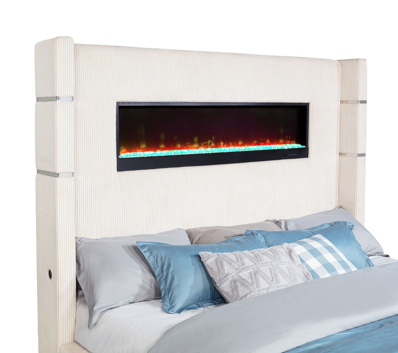 Cama Tisdall tapizada con visualizador de llama