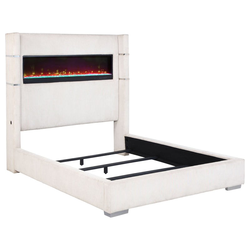Cama Tisdall tapizada con visualizador de llama