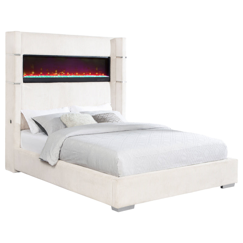 Cama Tisdall tapizada con visualizador de llama