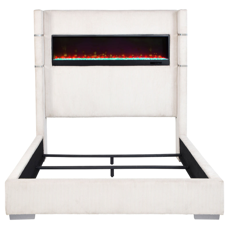 Cama Tisdall tapizada con visualizador de llama