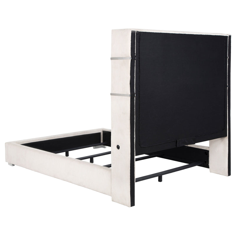 Cama Tisdall tapizada con visualizador de llama