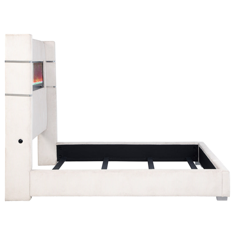 Cama Tisdall tapizada con visualizador de llama