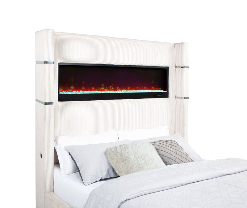 Cama Tisdall tapizada con visualizador de llama