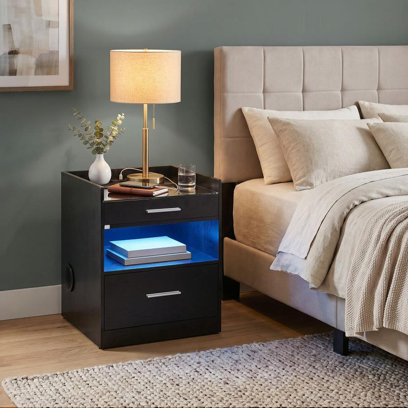 Furda 2-drawer LED Nightstand Bedside Table with Speaker