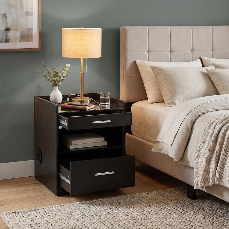 Furda 2-drawer LED Nightstand Bedside Table with Speaker