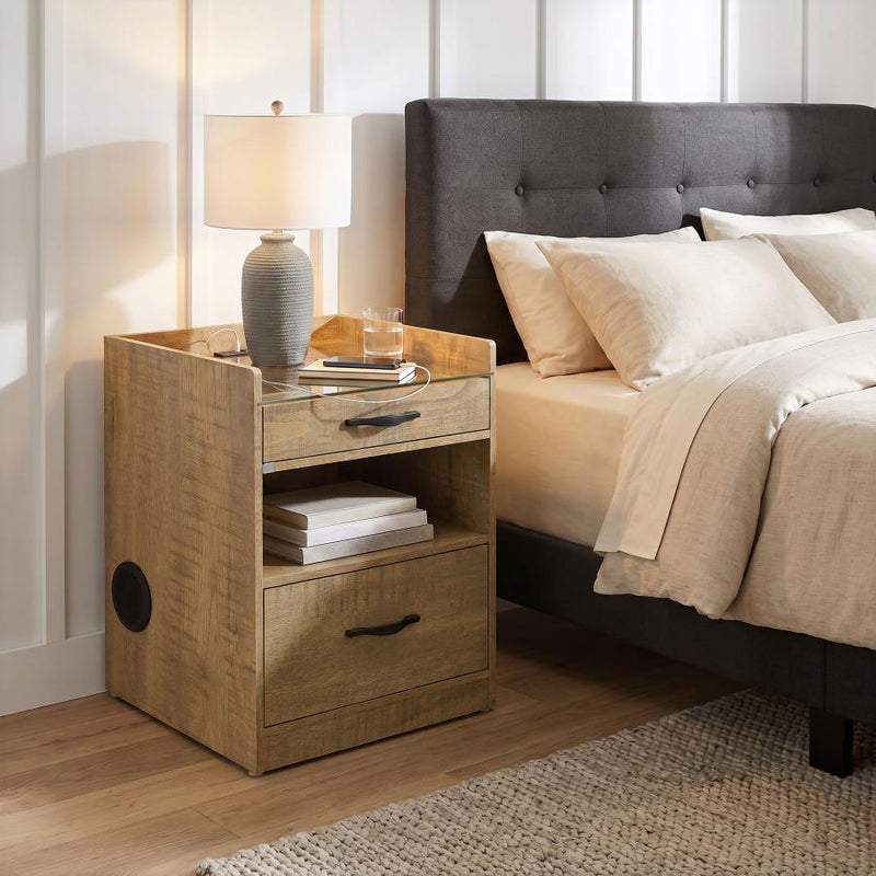 Furda 2-drawer LED Nightstand Bedside Table with Speaker