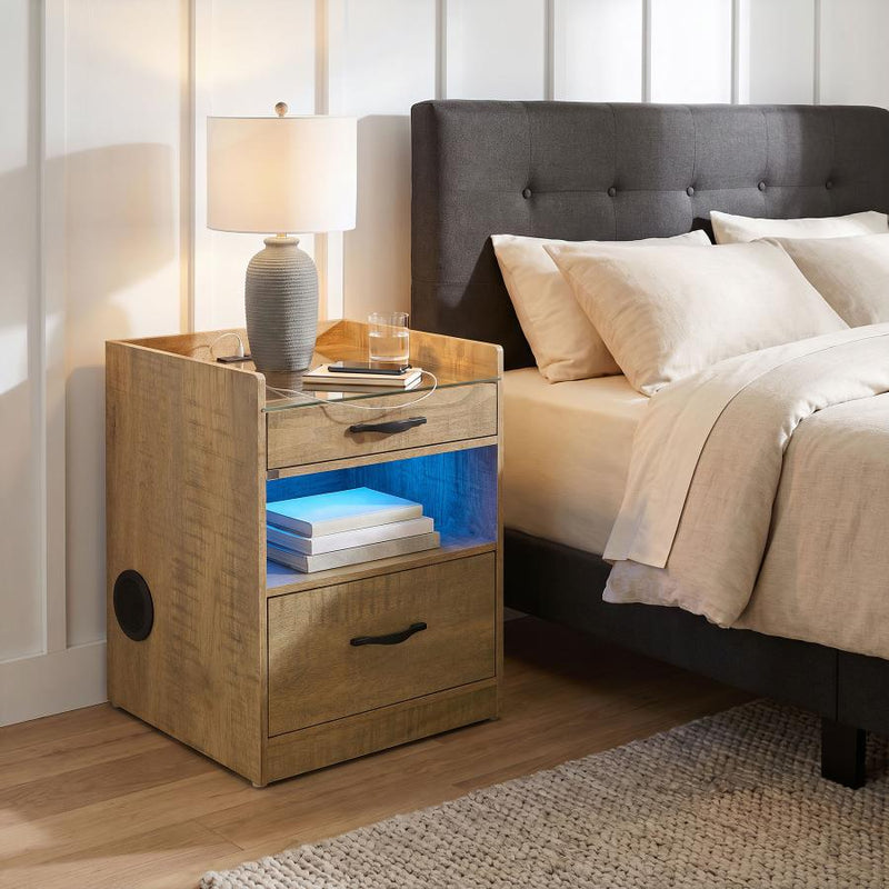 Furda 2-drawer LED Nightstand Bedside Table with Speaker