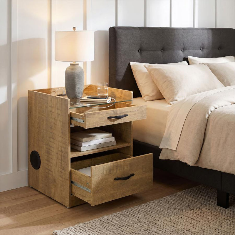Furda 2-drawer LED Nightstand Bedside Table with Speaker