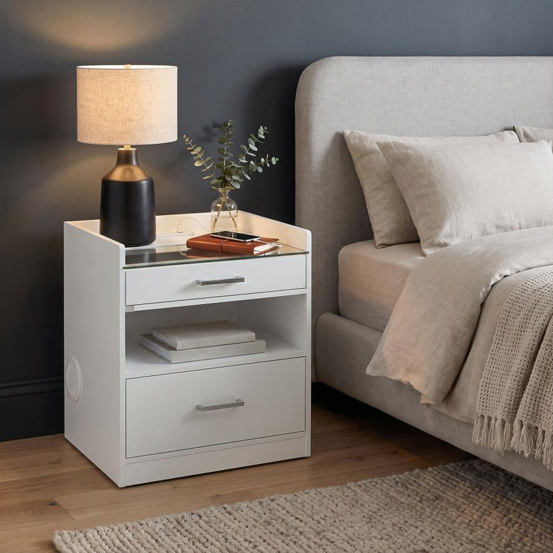 Furda 2-drawer LED Nightstand Bedside Table with Speaker