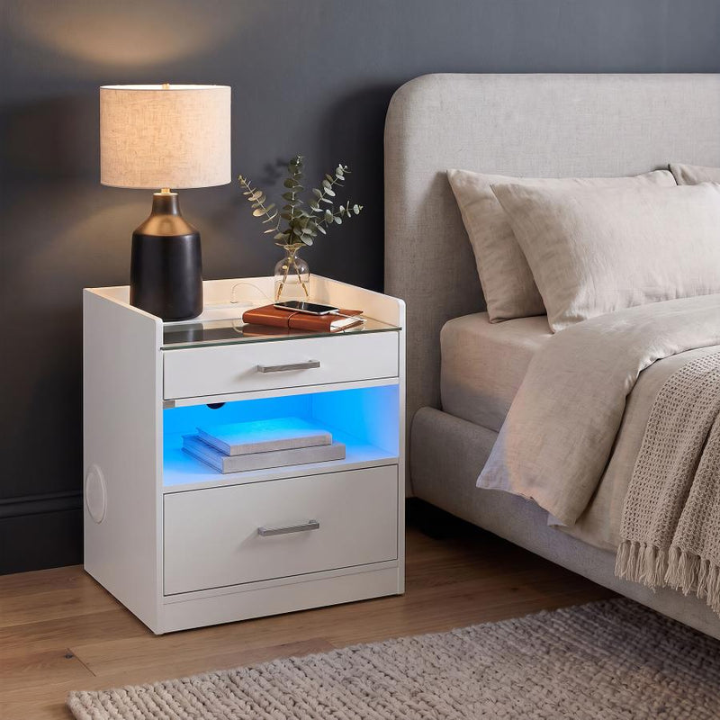 Furda 2-drawer LED Nightstand Bedside Table with Speaker