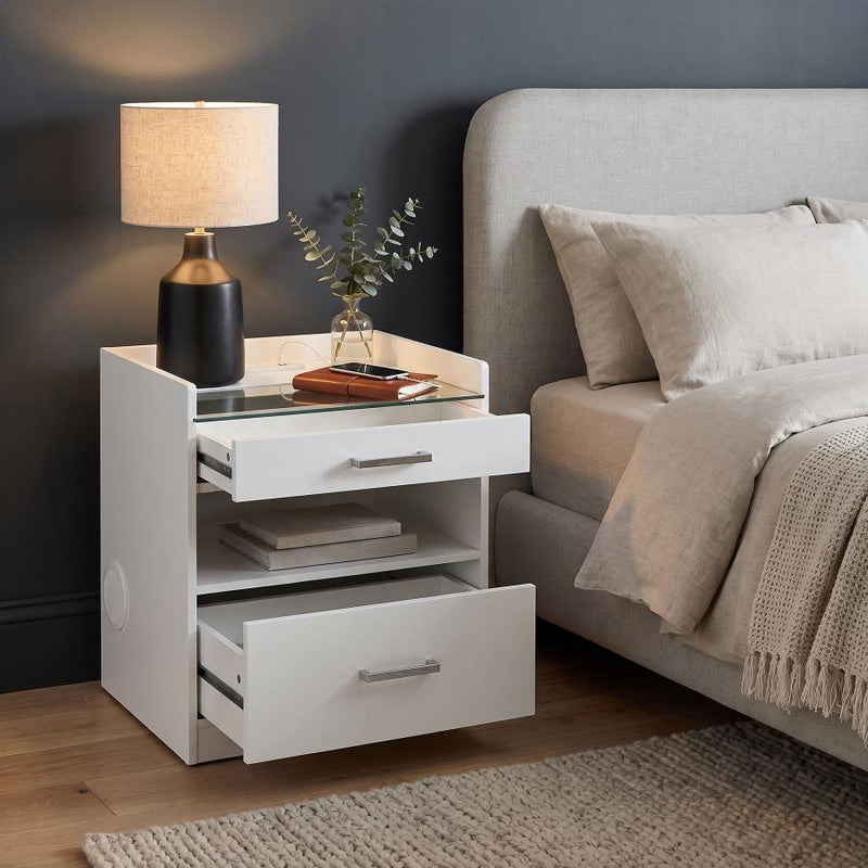 Furda 2-drawer LED Nightstand Bedside Table with Speaker