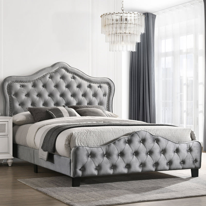 Cama Bella con paneles tapizados, gris