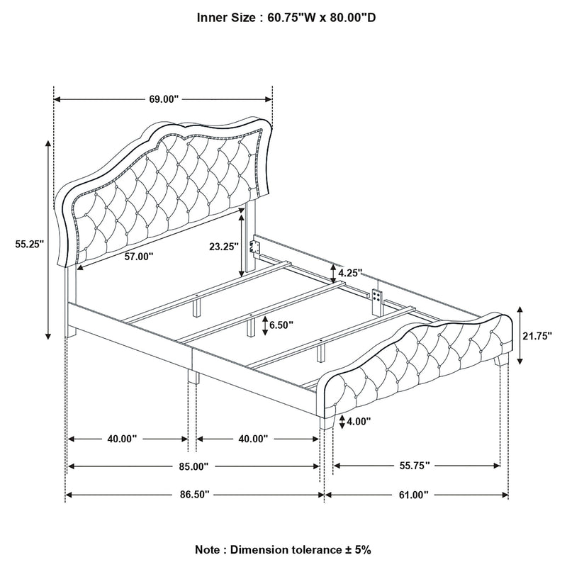 Cama Bella con paneles tapizados, gris