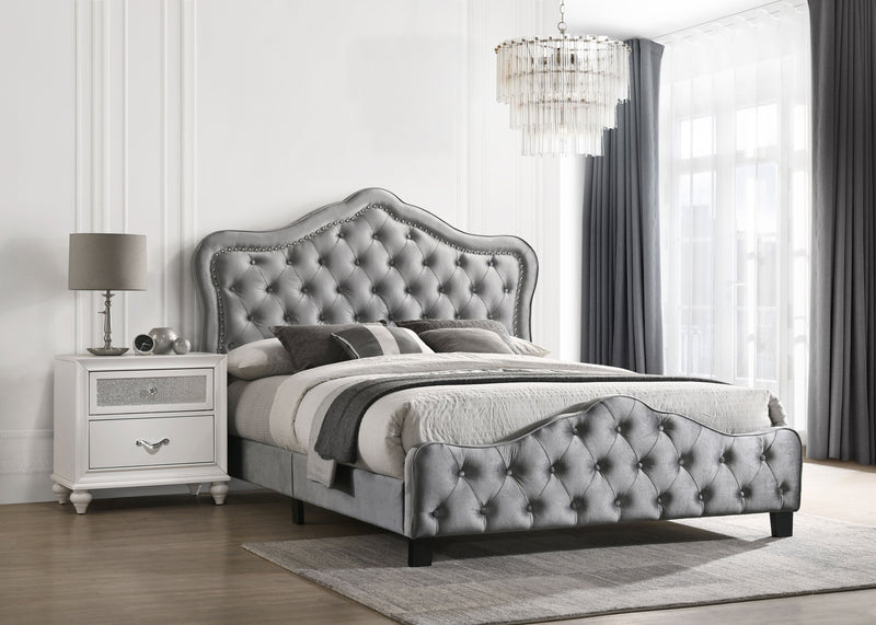 Cama Bella con paneles tapizados, gris