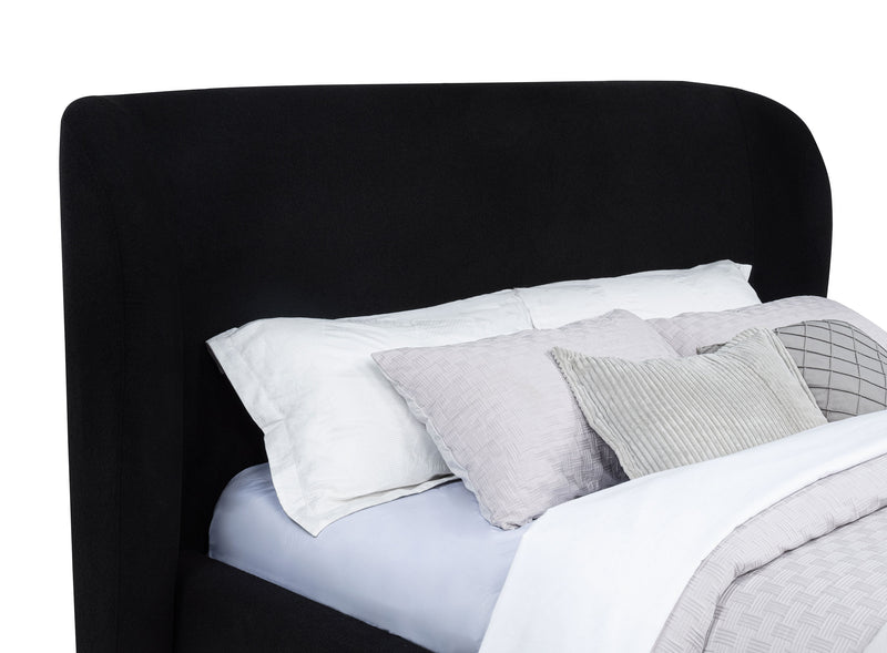 Cama tapizada con plataforma y cabecero de orejas Blaire, negra