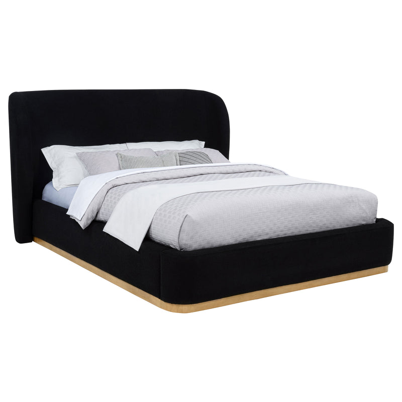 Cama tapizada con plataforma y cabecero de orejas Blaire, negra