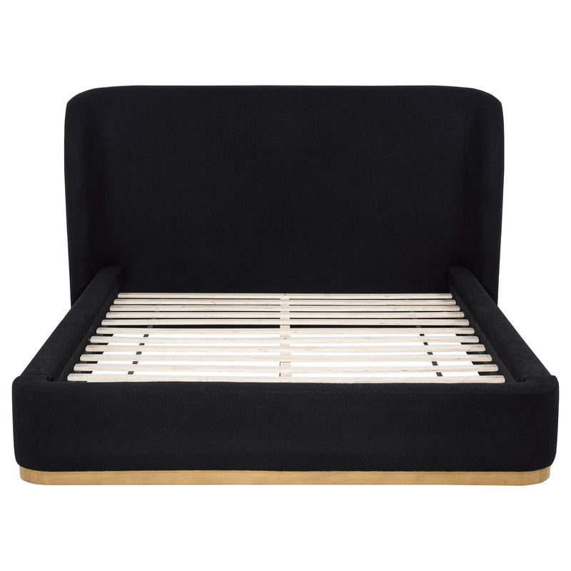 Cama tapizada con plataforma y cabecero de orejas Blaire, negra