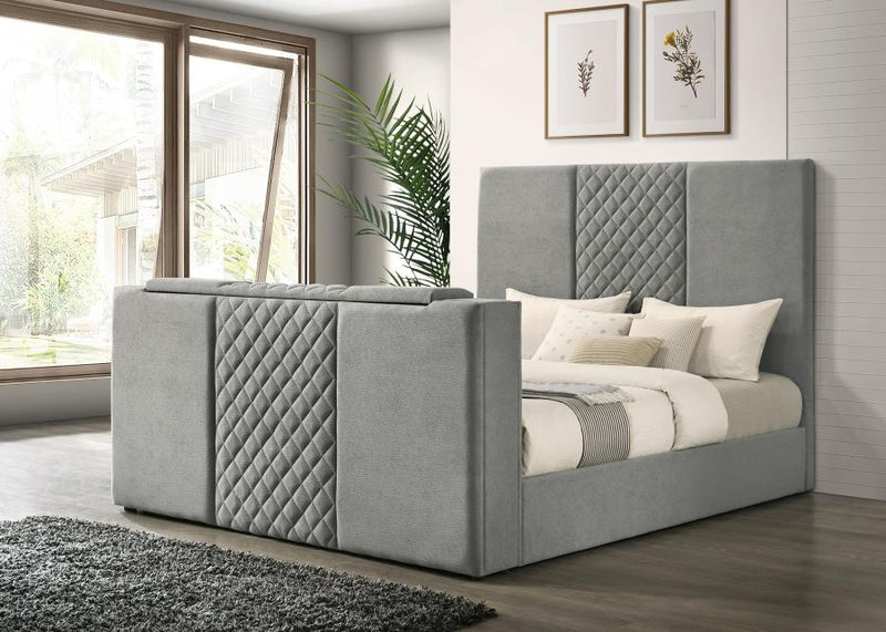 Tara 61-inch Upholstered Panel TV Bed Grey