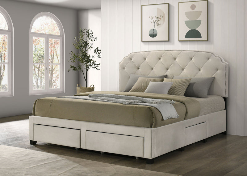 Marianna 4-drawer Upholstered Storage Bed Cream