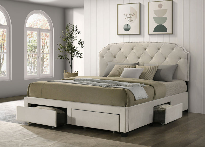 Marianna 4-drawer Upholstered Storage Bed Cream