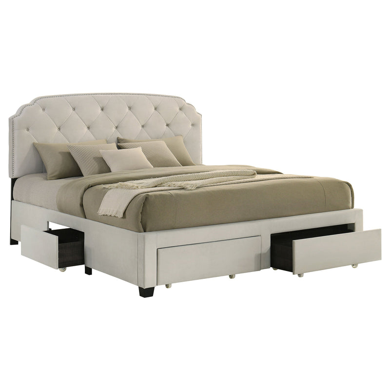 Marianna 4-drawer Upholstered Storage Bed Cream