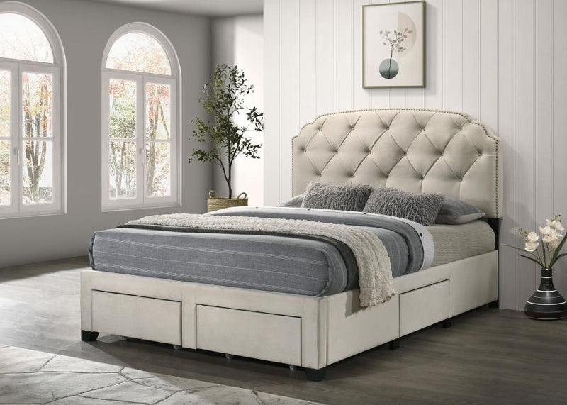 Marianna 4-drawer Upholstered Storage Bed Cream