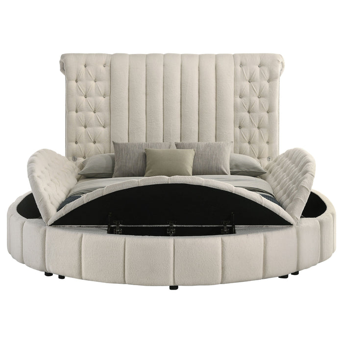 Sonya Upholstered  Round Storage Bed Ivory