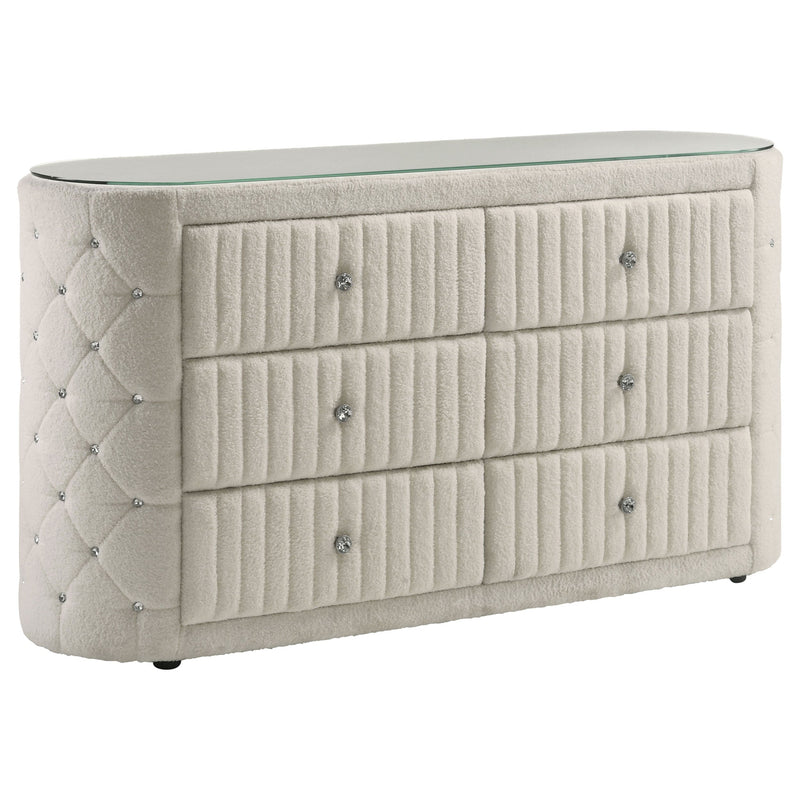 Cómoda de dormitorio tapizada de 6 cajones Sonya color marfil