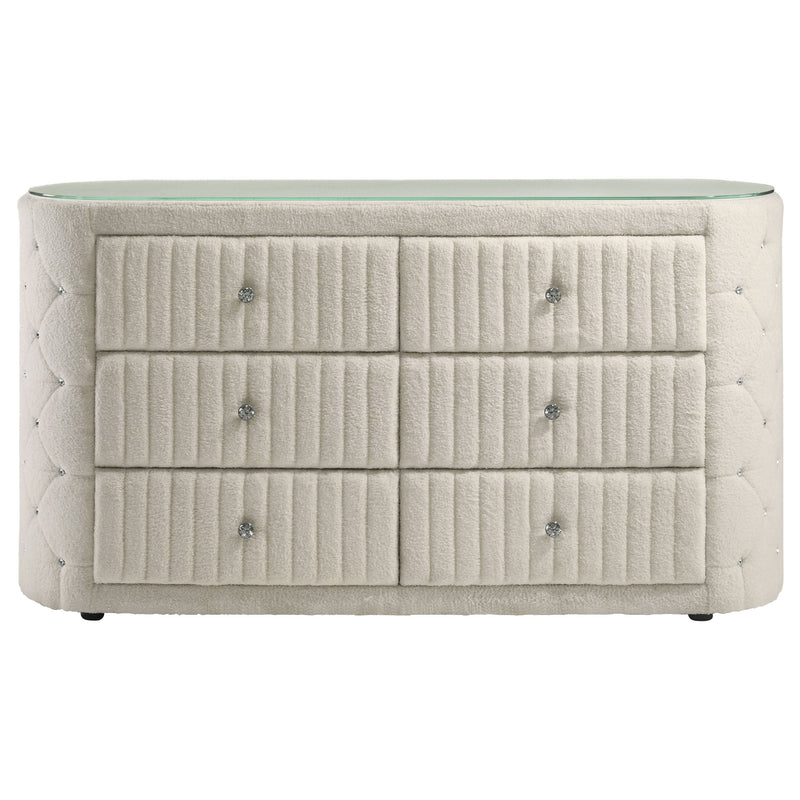 Cómoda de dormitorio tapizada de 6 cajones Sonya color marfil