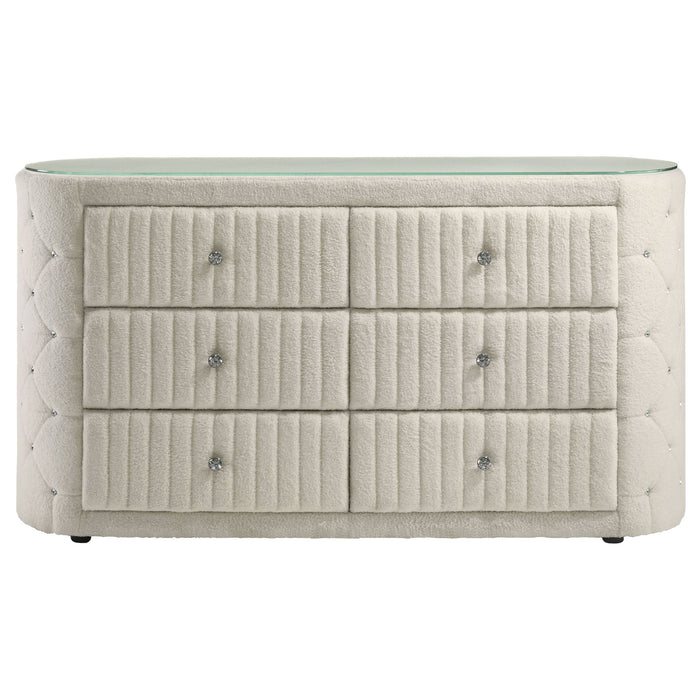 Sonya 6-drawer Upholstered Bedroom Dresser Ivory