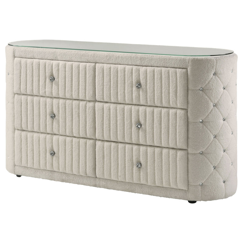 Cómoda de dormitorio tapizada de 6 cajones Sonya color marfil