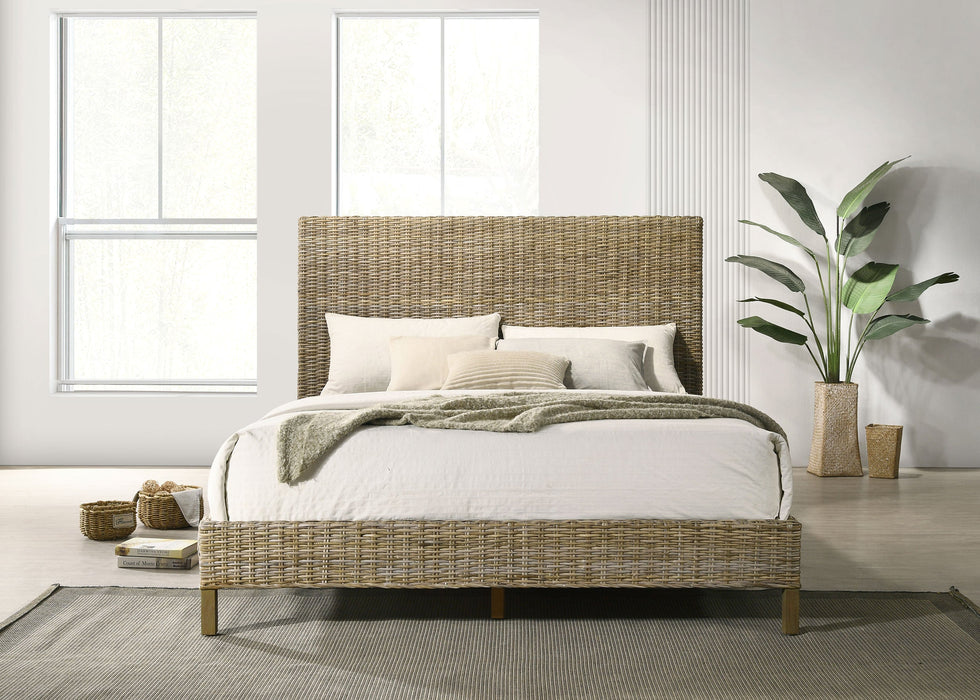 Zyla Woven Rattan  Panel Bed Kubu Grey