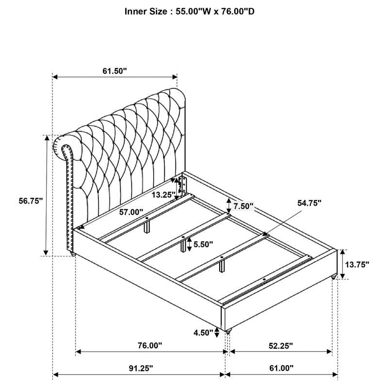 Cama Devon tapizada con paneles, 57 pulgadas