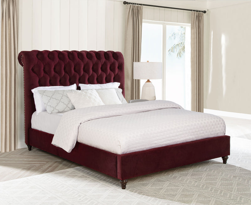 Cama tapizada Queen Devon de 57 pulgadas con paneles rojos vino